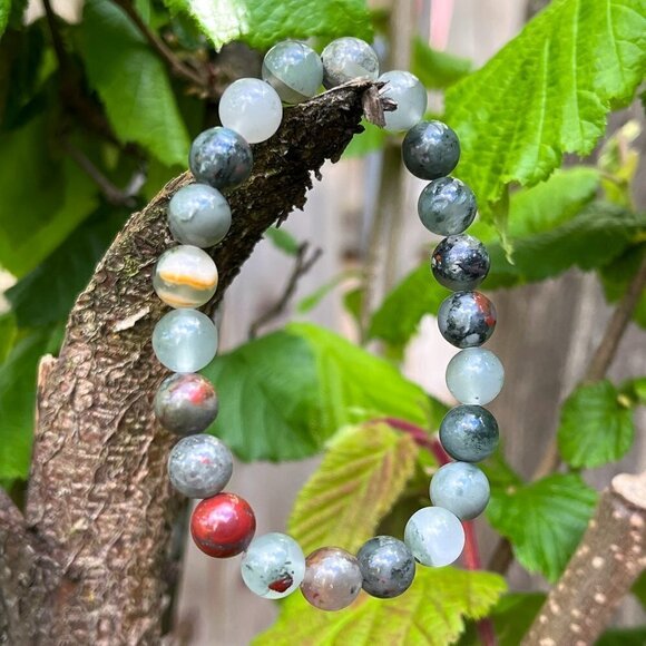 African Bloodstone Gemstone Bracelet Handmade - Picture 3 of 4